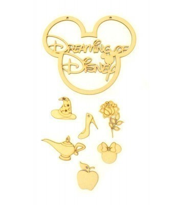 Laser Cut 'Dreaming of Disney' Mouse Head Dream Catcher with Hanging Charm Shapes